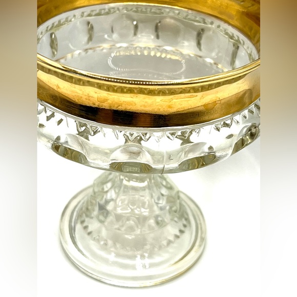 Vintage Indiana Glass King's Crown Clear Compote Pedestal Candy Dish Gold Rim - Picture 3 of 9